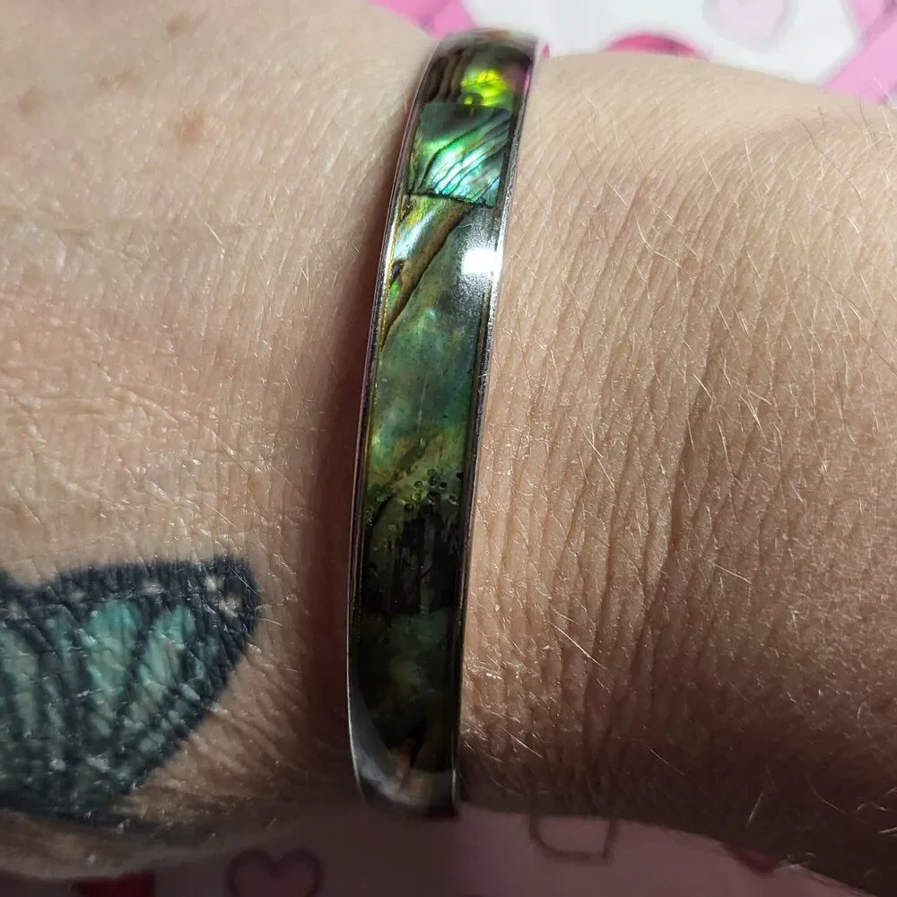 Vintage Abalone Shell Inlay Bangle Bracelet